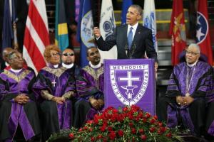 President Obama delivering eulogy